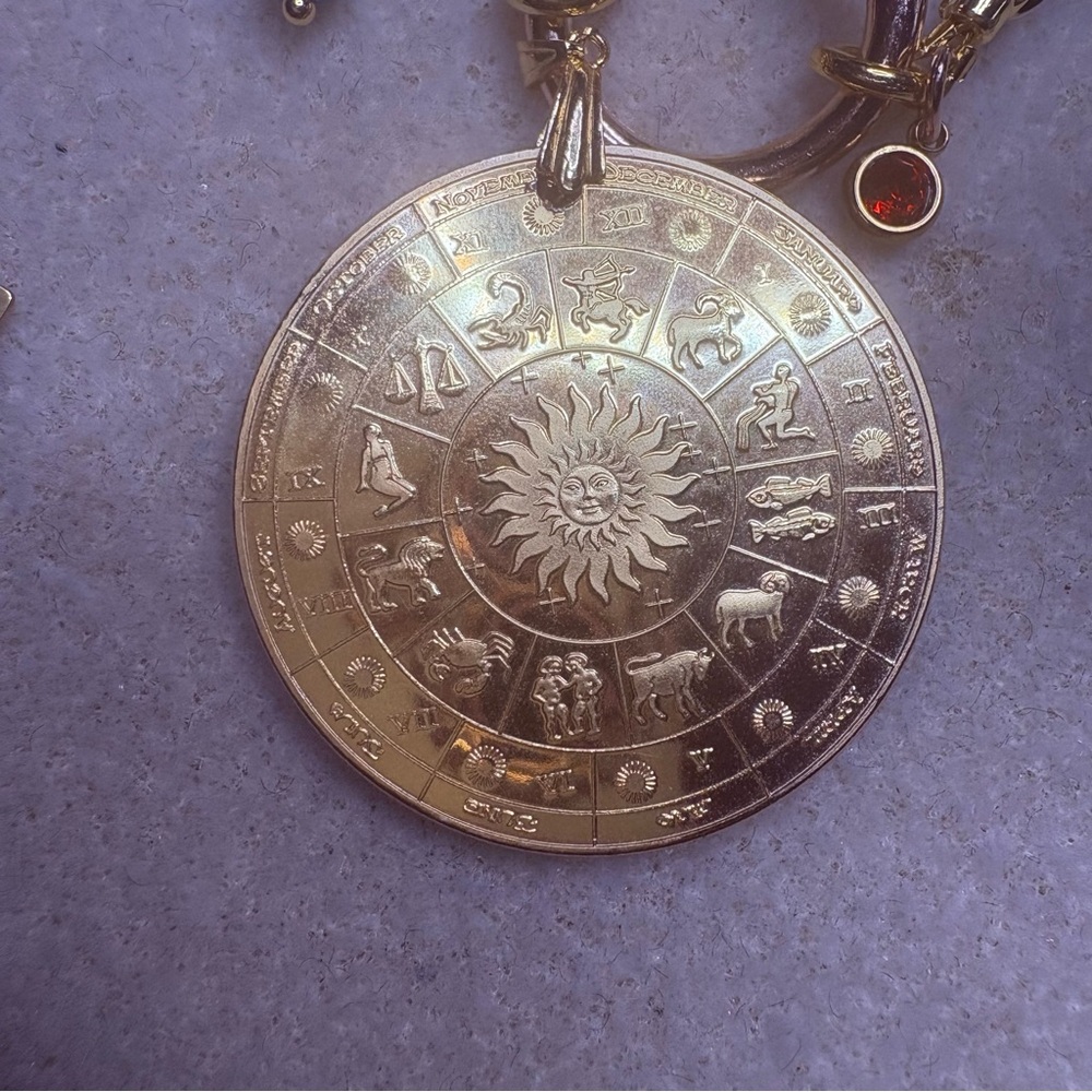 Artisan Handmade Gold Blue Pisces Mermaid Zodiac Coin Reversible Necklace Set - Picture 5 of 13